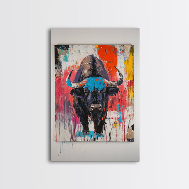 Bold Bison, Modern Southwest Art, Bull And Bear Art, Rustic Decor, Framed Canvas Print, Western Wall Art, Moody Art, Ranch Home Art