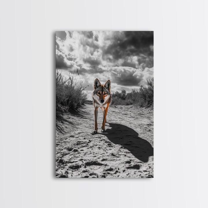Desert Wolf, Wildlife Painting, Moody Art, Southwest Wall Art, Rustic Decor, Nature Scene, Canvas Print, Farmhouse Art