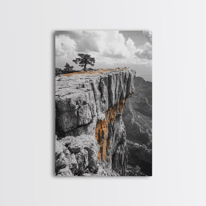 Cliffside View, Mountain Painting, Pine Tree Art, Nature Wall Art, Landscape Painting, Rustic Art, Framed Canvas Print, Moody Art