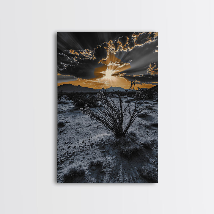 Desert Sunset, Joshua Tree Art, Moody Art, Southwest Wall Art, Landscape Painting, Rustic Art, Framed Canvas Print, Gift Idea