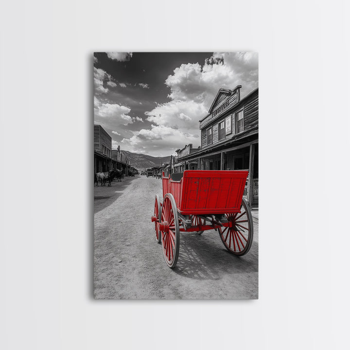 Western Wagon, Rustic Art, Vintage Horse Art, Farmhouse Art, Old West Scene, Panoramic Painting, Canvas Print, Above Couch Art