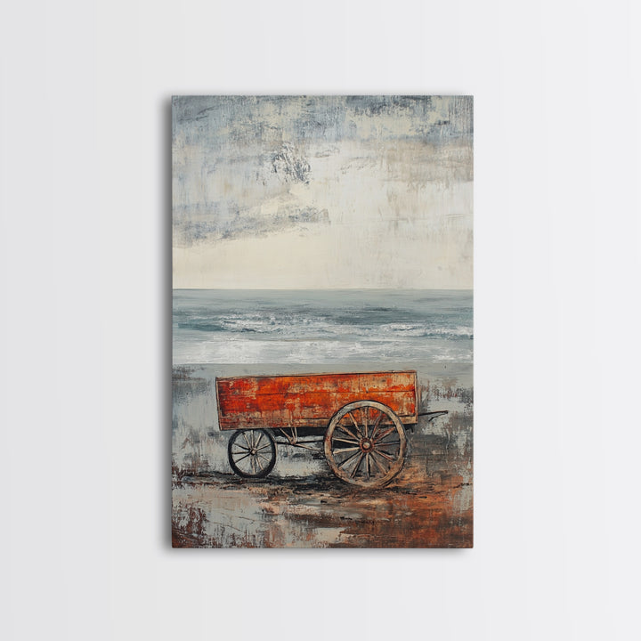 Coastal Wagon, Rustic Art, Framed Canvas Print, Nautical Decor, Moody Art, Minimalist Art, Wabi Sabi Art, Coastal Landscape Art