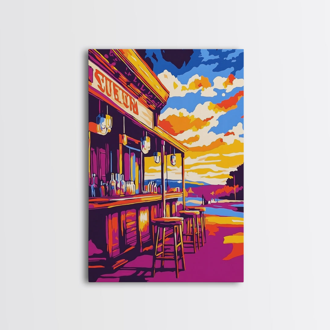 Western Saloon, Old West Bar, Rustic Cowboy Scene, Vintage Decor, Canvas Print, Extra Wide Art, Rustic Wall Art, Southwest Wall Art