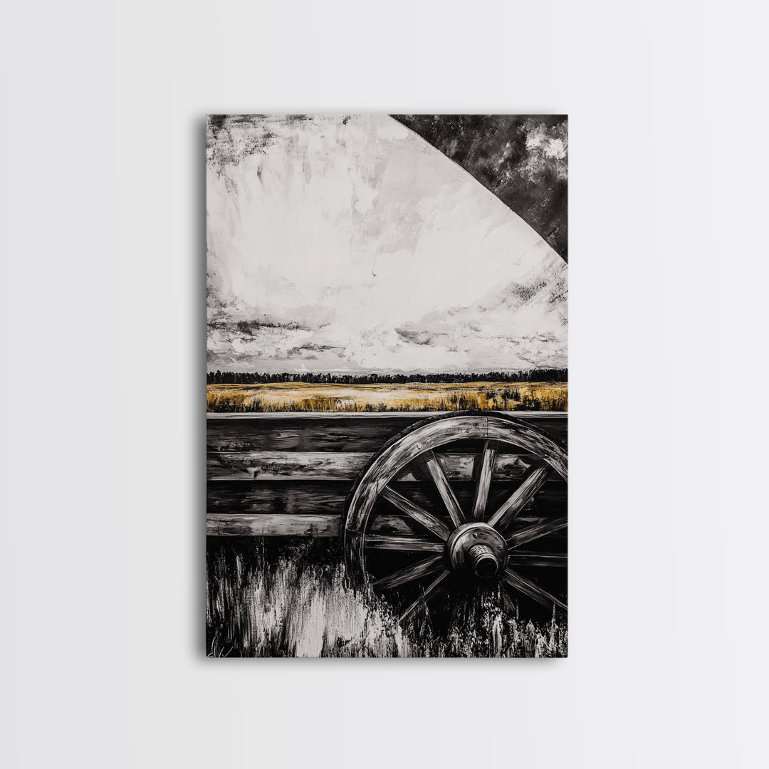 Rustic Wagon Wheel, Moody Art, Farmhouse Wall Art, Framed Canvas Print, Southwest Decor, Western Aesthetic, Above Sofa Art, Gift Idea