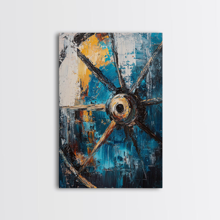 Abstract Wagon Wheel, Teal Wall Art, Rustic Art, Framed Canvas Print, Moody Aesthetic, Boho Decor, Farmhouse Art, Gift Idea