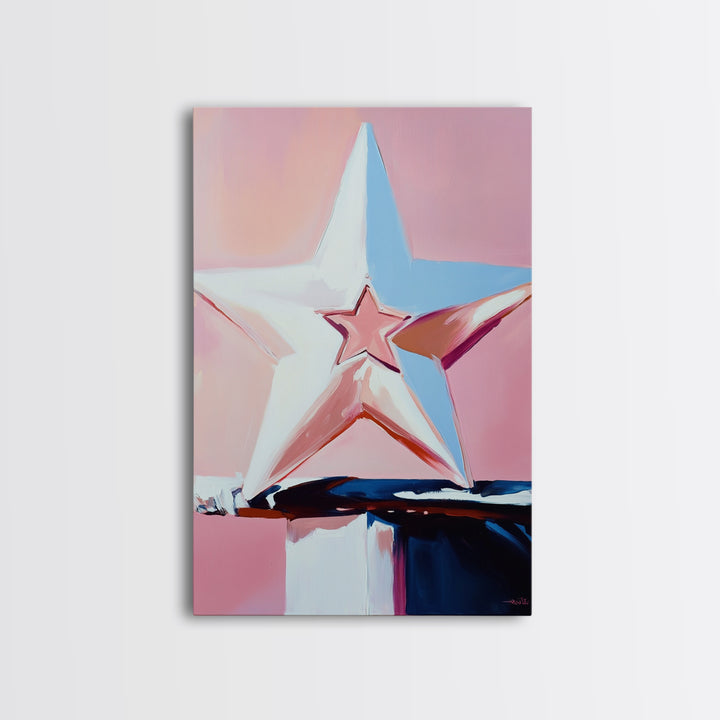 Pastel Star Painting, Light Pink Wall Art, Abstract Star Art, Whimsical Art, Matisse Wall Art, Canvas Print, Minimalist Art, Bedroom Art
