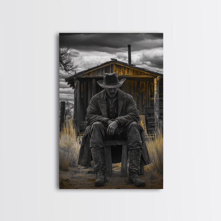 Cowboy, Rustic Barn, Moody Art, Southwest Wall Art, Farmhouse Art, Vintage Horse Art, Dark Romance Painting, Canvas Print, Gift Idea