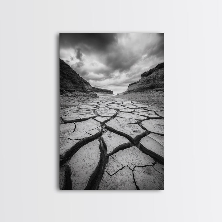 Cracked Earth, landscape painting, moody art, southwest wall art, wabi sabi art, extra wide art, framed canvas print, horizontal wall art