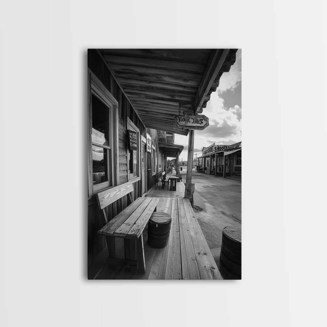 Western town, rustic wall art, farmhouse art, extra wide art, above couch art, cowboy decor, horizontal wall art, framed canvas print