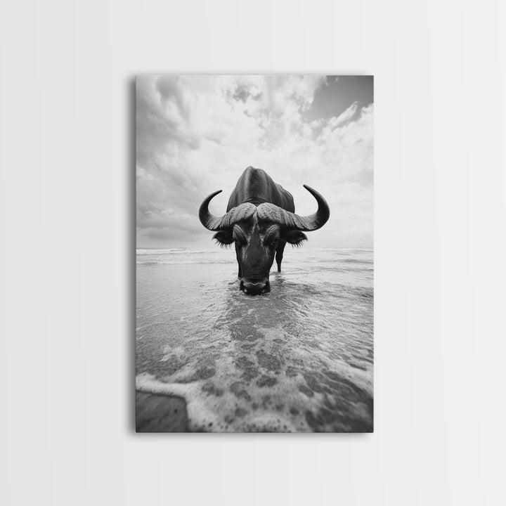 Buffalo art, bull and bear art, moody photography, black and white wall art, unique wildlife art, wabi sabi art, canvas print, farmhouse decor