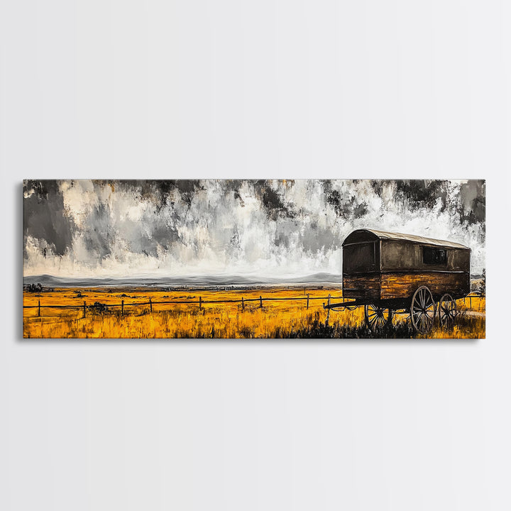 Covered Wagon, rustic art, farmhouse art, smoky mountain art, extra wide art, gift idea for him, above sofa art, Framed Canvas Print