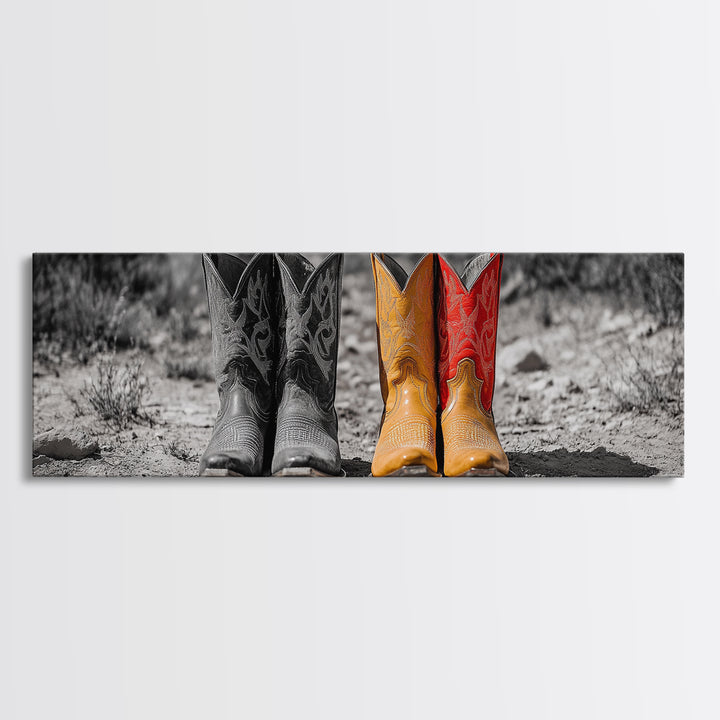 Cowboy Boots, Western Decor, Rustic Wall Art, Country Style Art, Farmhouse Art, Moody Art, Extra Wide Art, Framed Canvas Print