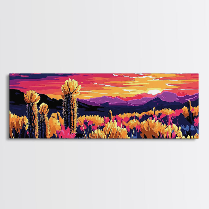 Desert Bloom, Joshua tree art, southwest wall art, mountain painting, nature painting, boho art, pink orange wall art, canvas print