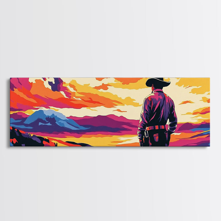 Cowboy Sunset, Pink Orange Wall Art, Coastal Cowgirl Wall Art, Canvas Print, Southwest Wall Art, Extra Wide Art, Western Decor
