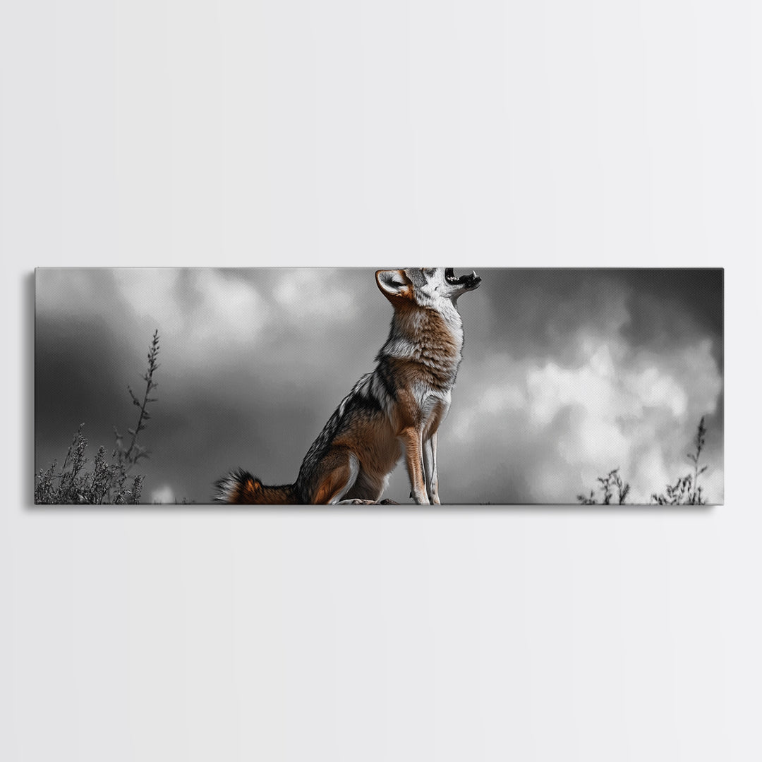 Howling Coyote, Wildlife Art, Nature Wall Art, Rustic Decor, Moody Art, Above Sofa Art, Horizontal Wall Art, Canvas Print