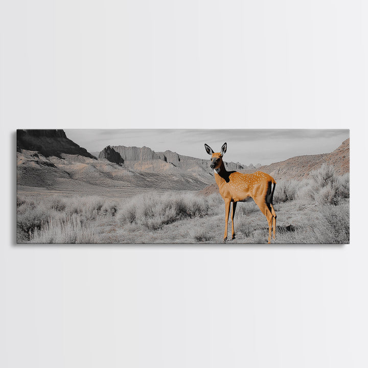 Desert Deer, Southwest Wall Art, Wildlife Painting, Rustic Wall Art, Nature Decor, Extra Wide Art, Horizontal Wall Art, Framed Canvas Print