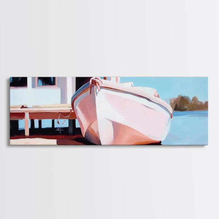 Nautical Wall Art, Framed Canvas Print, Coastal Decor, Boat Painting, Seascape Art, Extra Wide Art, Rustic Wall Art, Living Room Art, Gift Idea