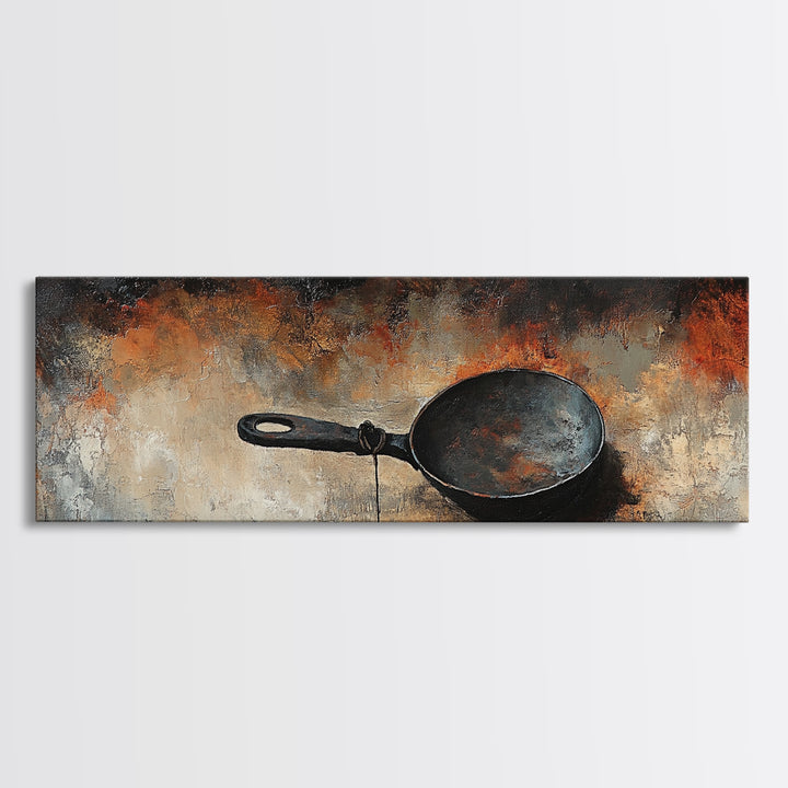 Cast Iron Skillet, rustic art, food review kitchen art, moody art, farmhouse art, extra wide art, framed canvas print, wall decor