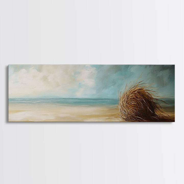Beach Tumbleweed Art, Coastal Landscape, Seascape Painting, Nautical Wall Art, Wabi Sabi Art, Framed Canvas Print, Rustic Decor
