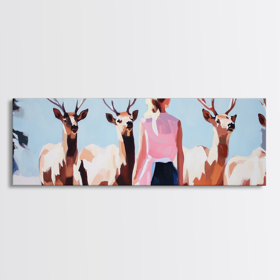Elk Herd Painting, Mountain Landscape, Rustic Art, Southwest Wall Art, Hunting Lodge Art, Extra Wide Art, Framed Canvas Print