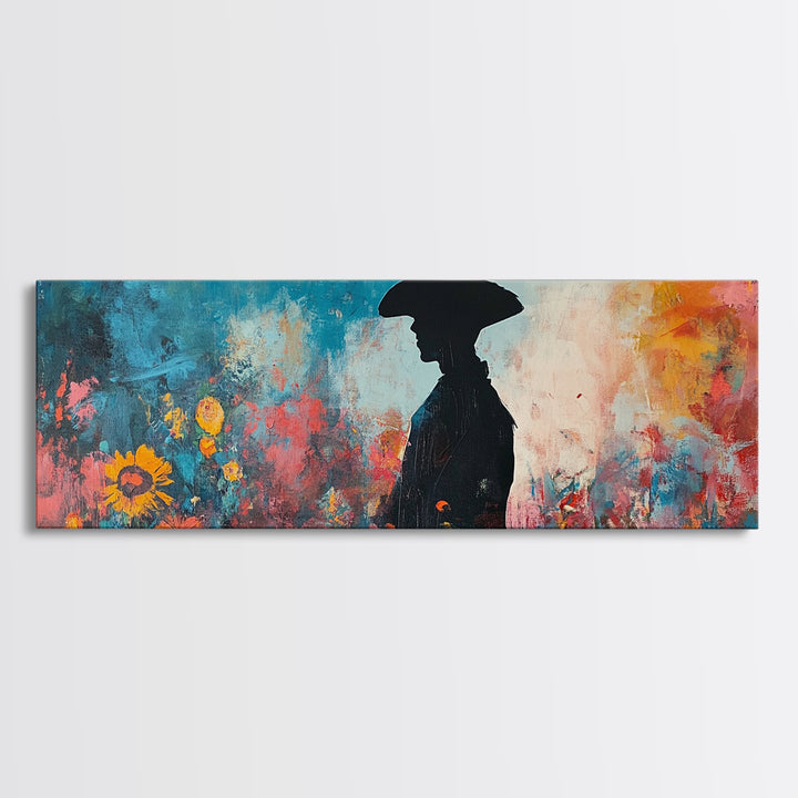 Black cowgirl painting, western decor, wildflower painting, boho art, extra wide art, framed canvas print, rustic decor, poppy wall art