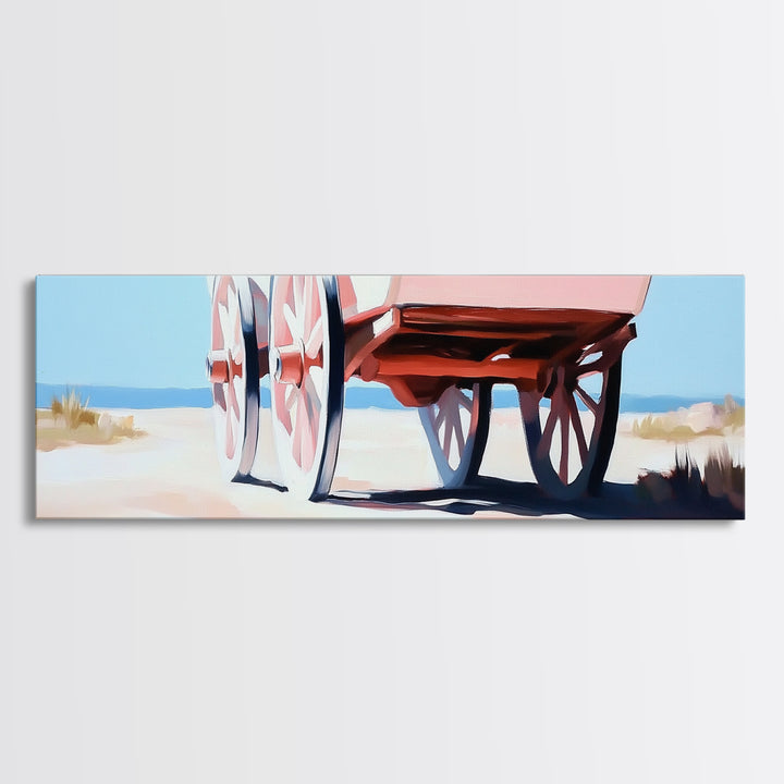 Desert Wagon, rustic western art, cowboy decor, boho wagon painting, farmhouse wall art, extra wide panoramic art, framed canvas print