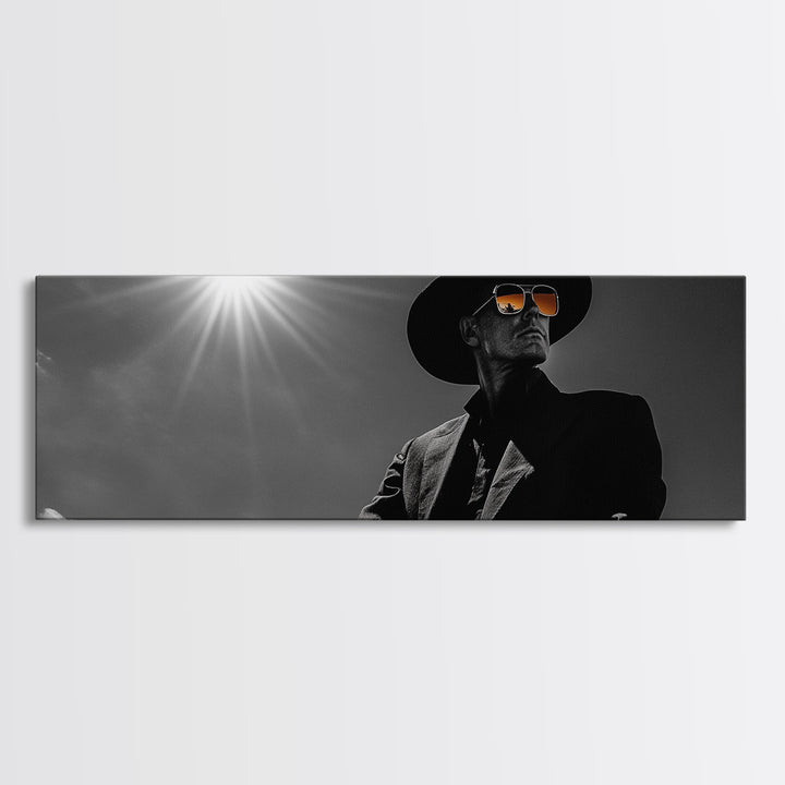 Cowboy, moody art, dark angels wall art, southwest wall art, rustic wall art, western aesthetic, framed canvas print, extra wide art