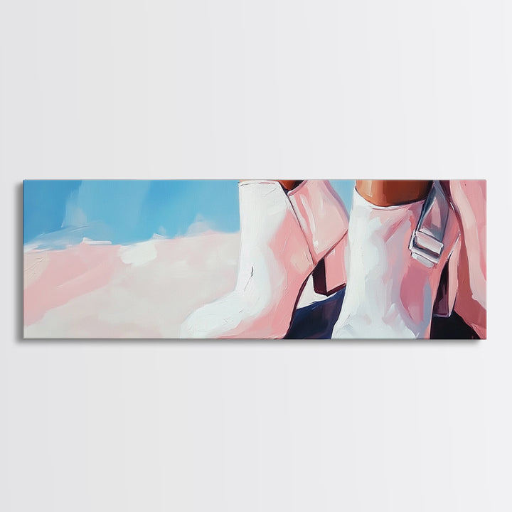 Cowgirl Boots, western art, black cowgirl painting, pink wall art, rustic decor, minimalist art, light pink wall art, canvas print