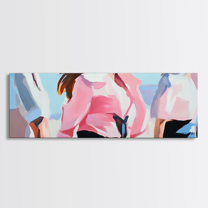 Cowgirl Trio, western art, black cowgirl painting, pink abstract art, extra wide art, light pink wall art, framed canvas print