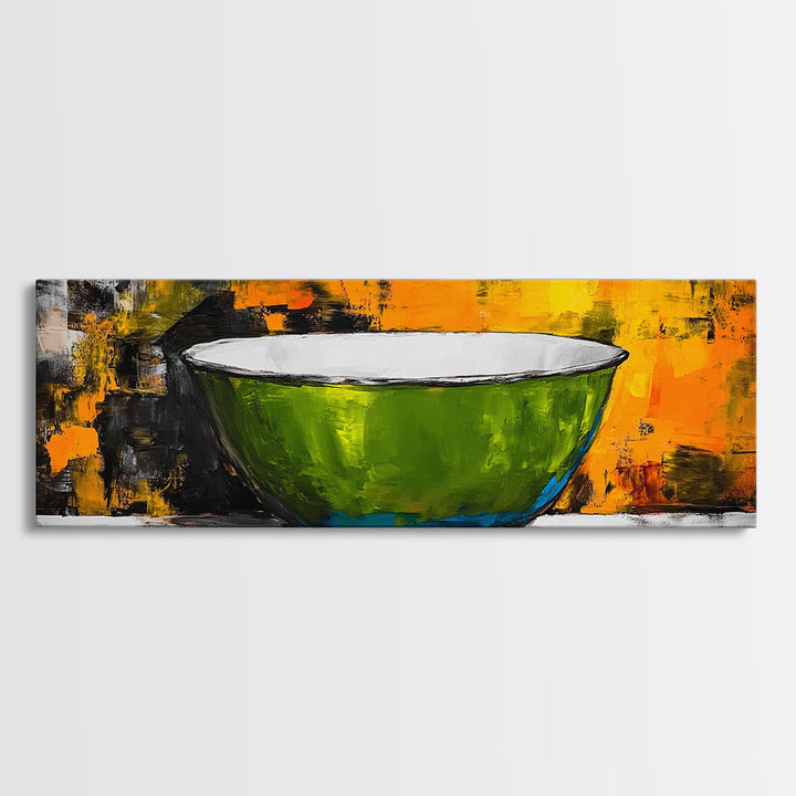 Abstract Bowl, food review kitchen art, wabi sabi art, green wall art, rustic wall art, modern decor, Framed Canvas Print, therapy art