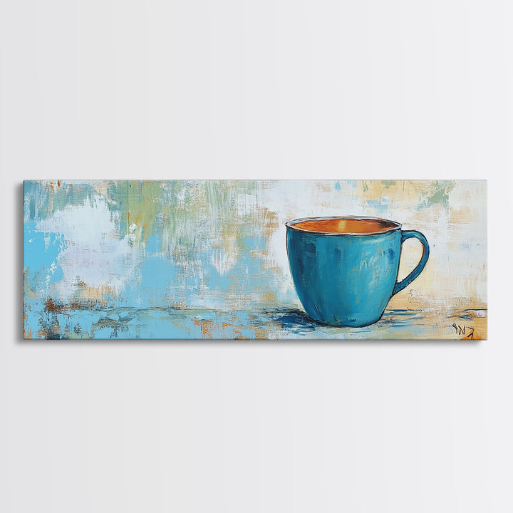 Blue Cup, coffee wall art, kitchen decor, rustic wall art, teal wall art, farmhouse art, Canvas Print, gift idea for her
