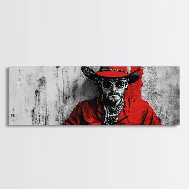 Cowboy Portrait, Rustic Art, Cowboy Painting, Western Wall Art, Extra Wide Art, Framed Canvas Print, Gift Idea, Panoramic Art