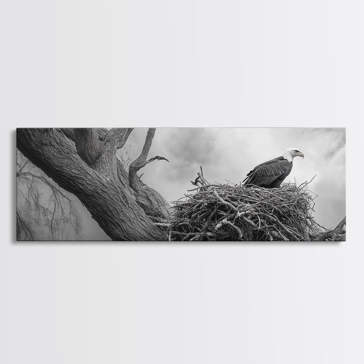 Bald Eagle Nest, Wildlife Art, Nature Photography, Moody Art, Rustic Decor, Horizontal Wall Art, Framed Canvas Print, Bedroom Art