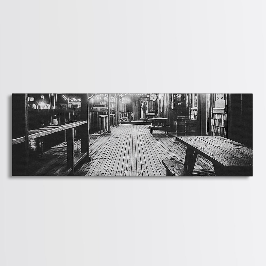 Old Wooden Dock, Moody Art, Canvas Print, Coastal Decor, Rustic Wall Art, Wabi Sabi Art, Extra Wide Art, Nautical Wall Art