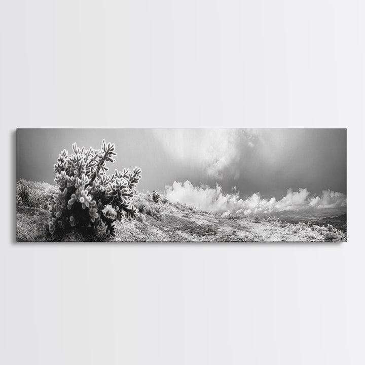 Desert Cactus, Southwest Wall Art, Canvas Print, Joshua Tree Art, Rustic Decor, Extra Wide Art, Moody Black And White Art, Above Sofa Art