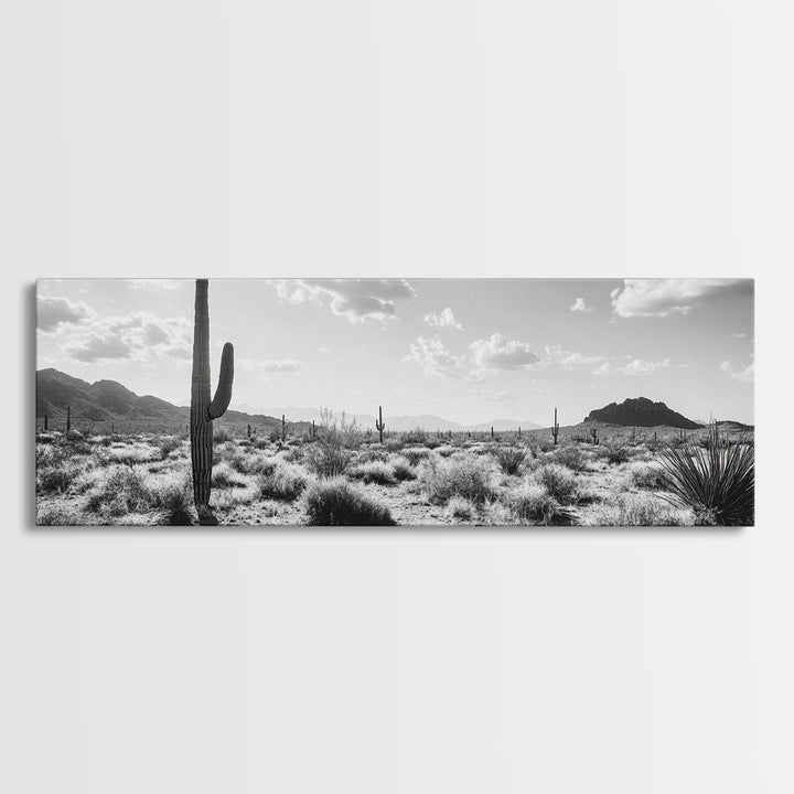 Desert Cactus, Joshua tree art, southwest wall art, extra wide art, wabi sabi art, rustic wall art, framed canvas print, panoramic art