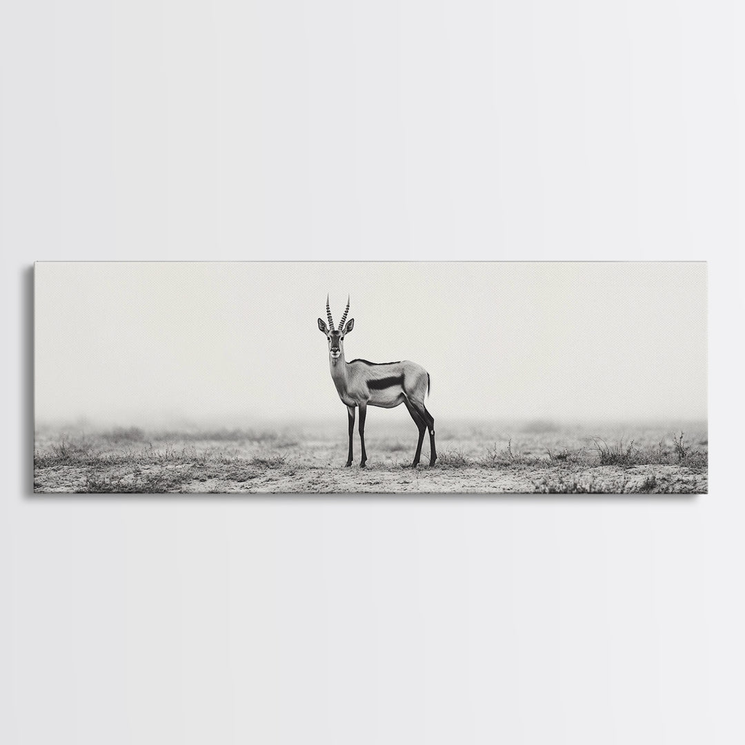 Lone Gazelle, moody art, southwest wall art, extra wide art, wabi sabi art, minimalist art, framed canvas print, panoramic painting