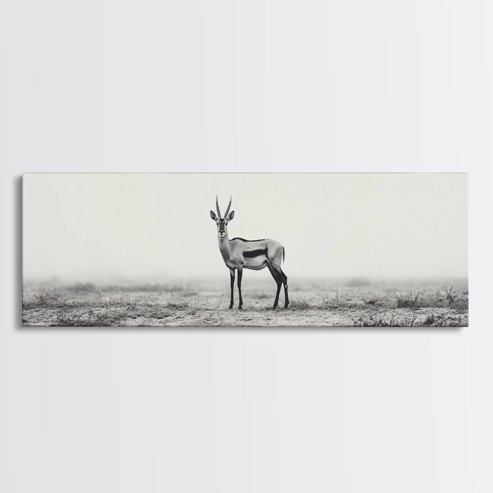 Lone Gazelle, moody art, southwest wall art, extra wide art, wabi sabi art, minimalist art, framed canvas print, panoramic painting