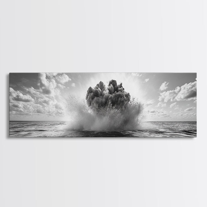 Explosion, dramatic seascape, moody art, panoramic art, extra wide art, coastal wall art, framed canvas print, ocean painting, nautical decor