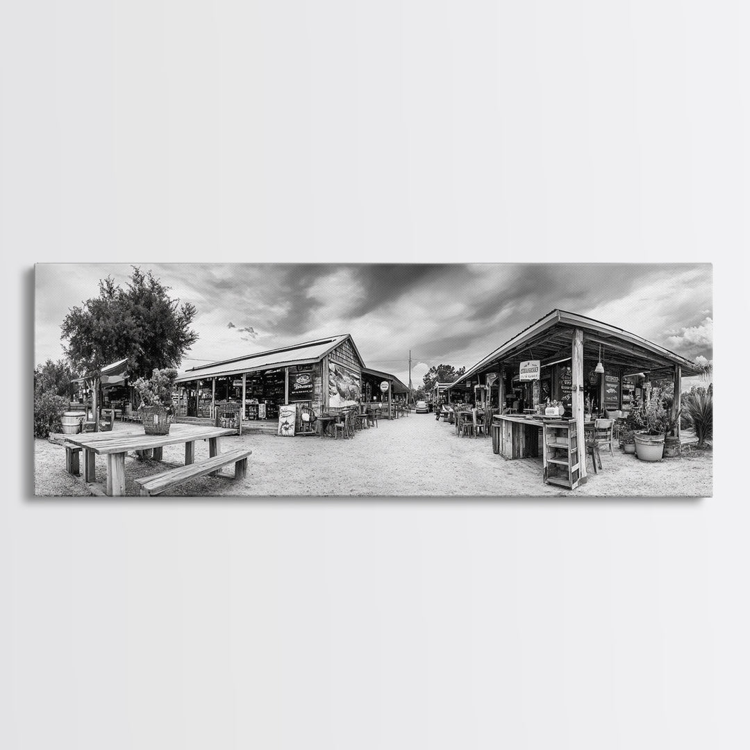 Rustic market, farmhouse art, country decor, panoramic art, extra wide art, rustic wall art, framed canvas print, landscape painting, wabi sabi art