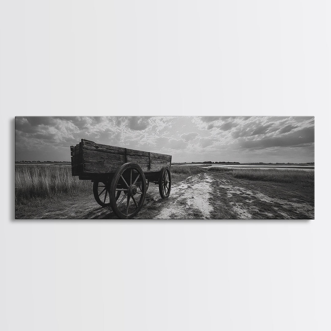 Wagon at Sunset, rustic art, farmhouse art, vintage horse art, tall narrow art, antique farm painting, framed canvas print