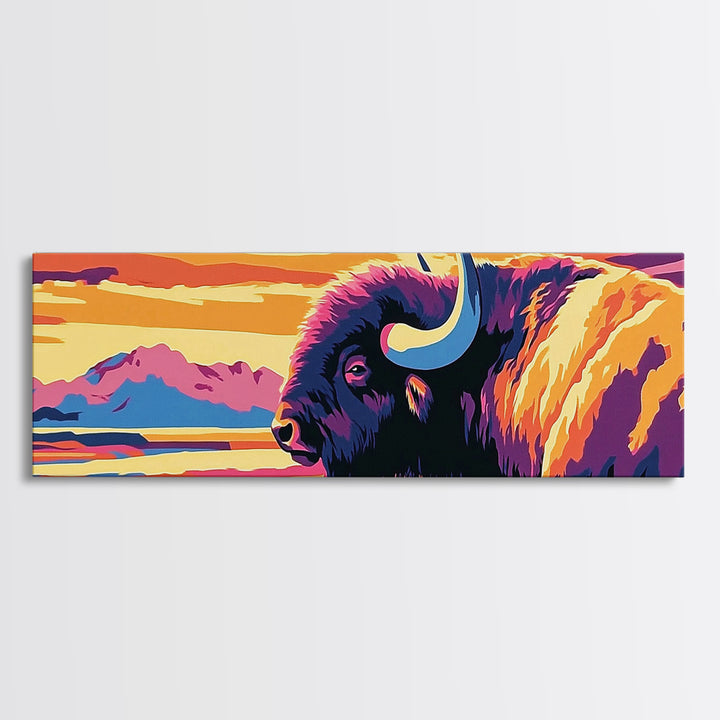 Abstract Buffalo, rustic wall art, southwestern painting, farmhouse decor, moody art, extra wide art, framed canvas print, above sofa art