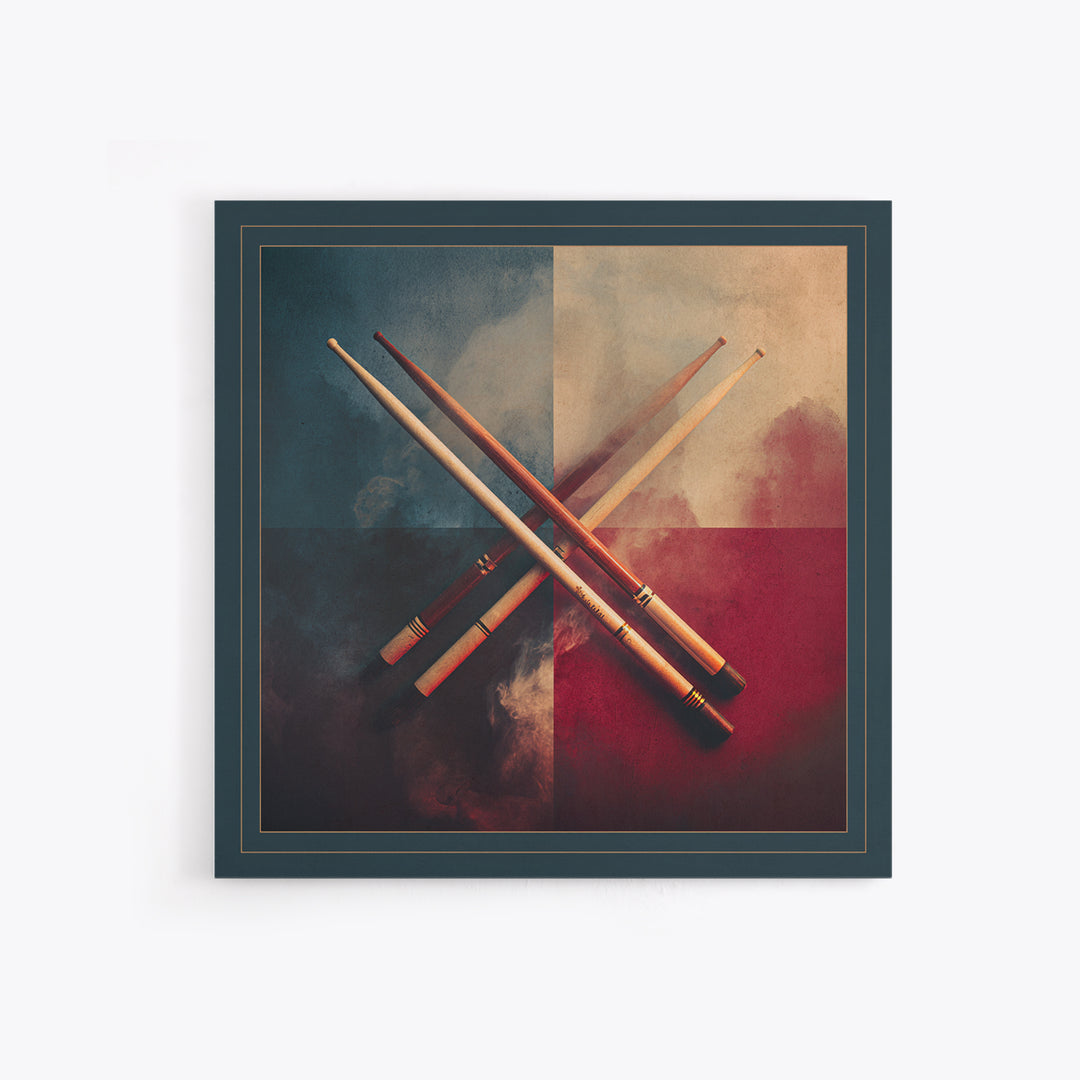 Drumsticks Crossed over Snare Drum Canvas Print, Recording Studio Art, Kids Room Art, Studio Decor, Fine Art, Analog, RSA-1x1-10