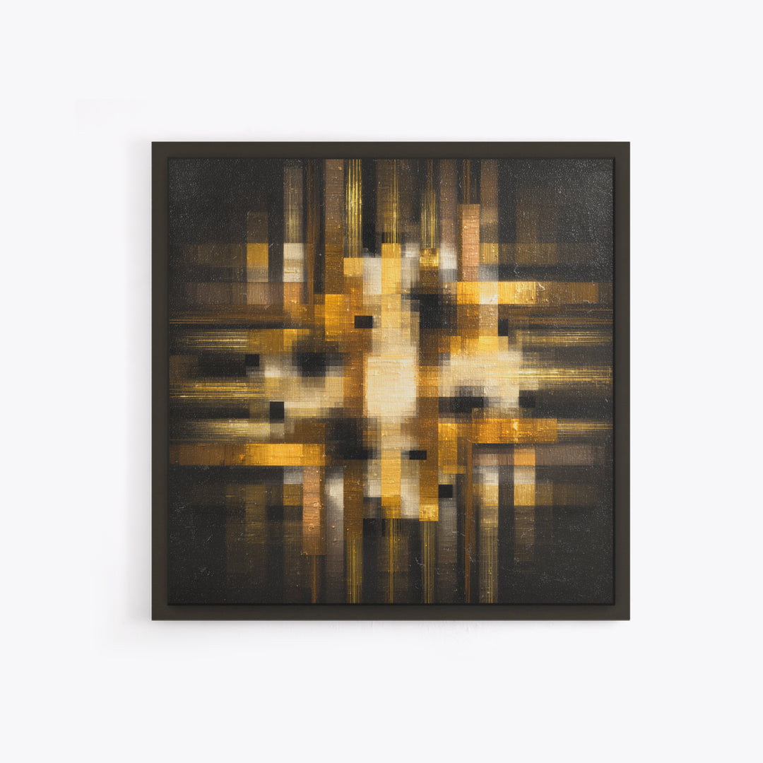 Soundwave Abstract with Black and Gold Lines Framed Canvas Print, Recording Studio Art, Music Art, Studio Decor, Analog, RSA-1x1-27