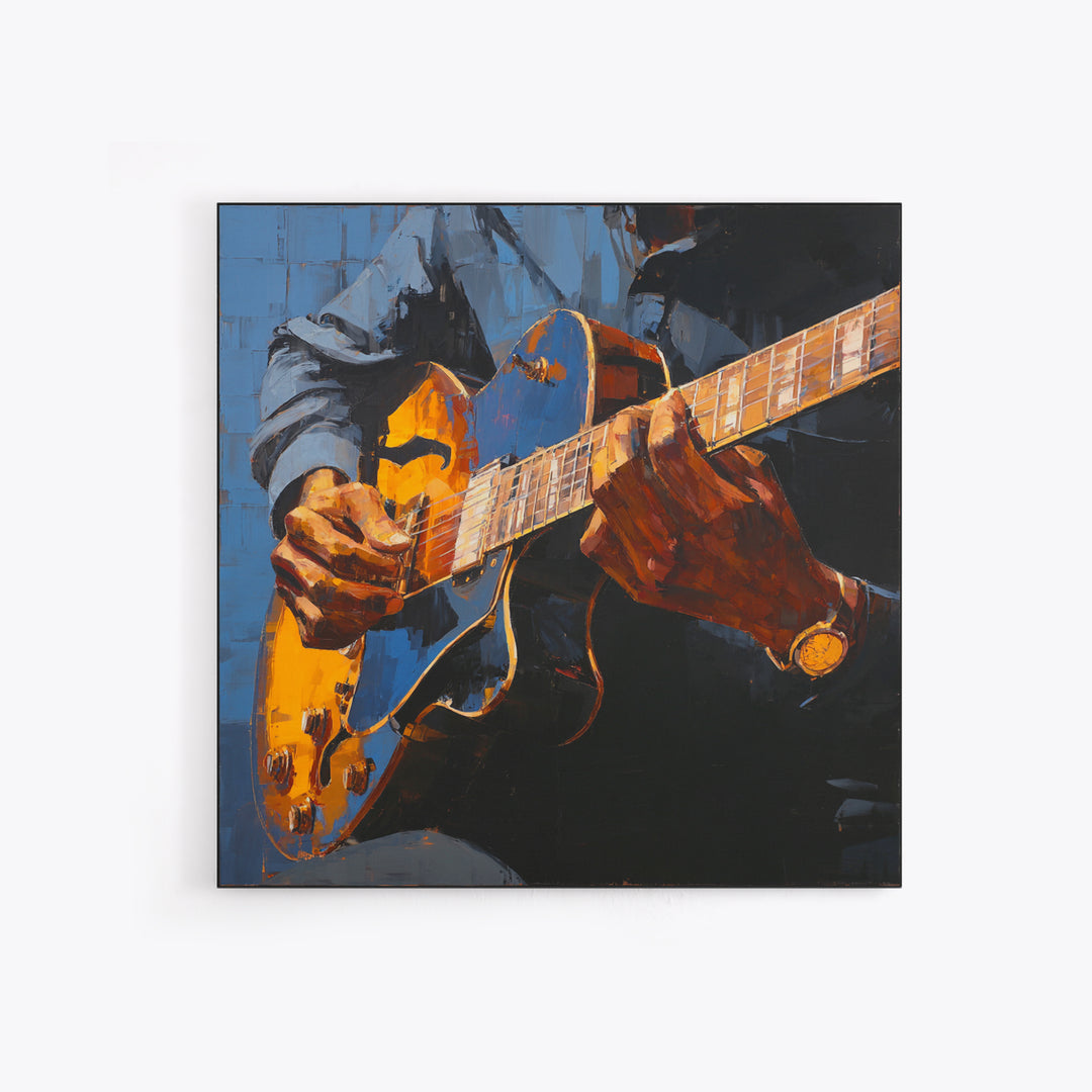 Musician Hands on Guitar Strings Framed Canvas Print, Recording Studio Art, Kids Room Art, Studio Decor, Fine Art, Analog, RSA-1x1-39