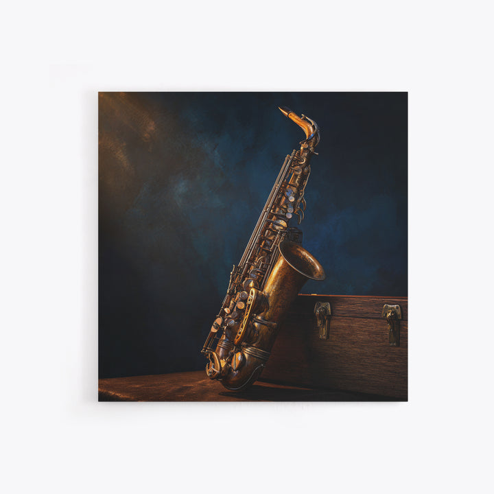 Brass Saxophone on Dark Velvet Framed Canvas Print, Recording Studio Art, Luxury Decor, Studio Decor, Fine Art, Analog, RSA-1x1-40
