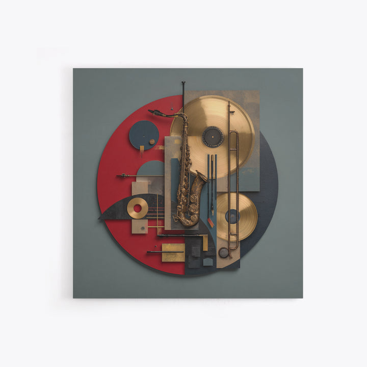 Gold Record Circular Composition Framed Canvas Print, Recording Studio Art, Music Posters, Studio Decor, Fine Art, Analog, RSA-1x1-47