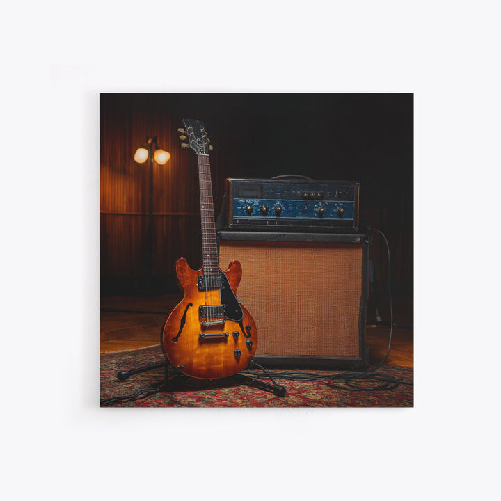 Electric Guitar Beside a Studio Amp Framed Canvas Print, Recording Studio Art, Music Decor, Studio Decor, Fine Art, Analog, RSA-1x1-52