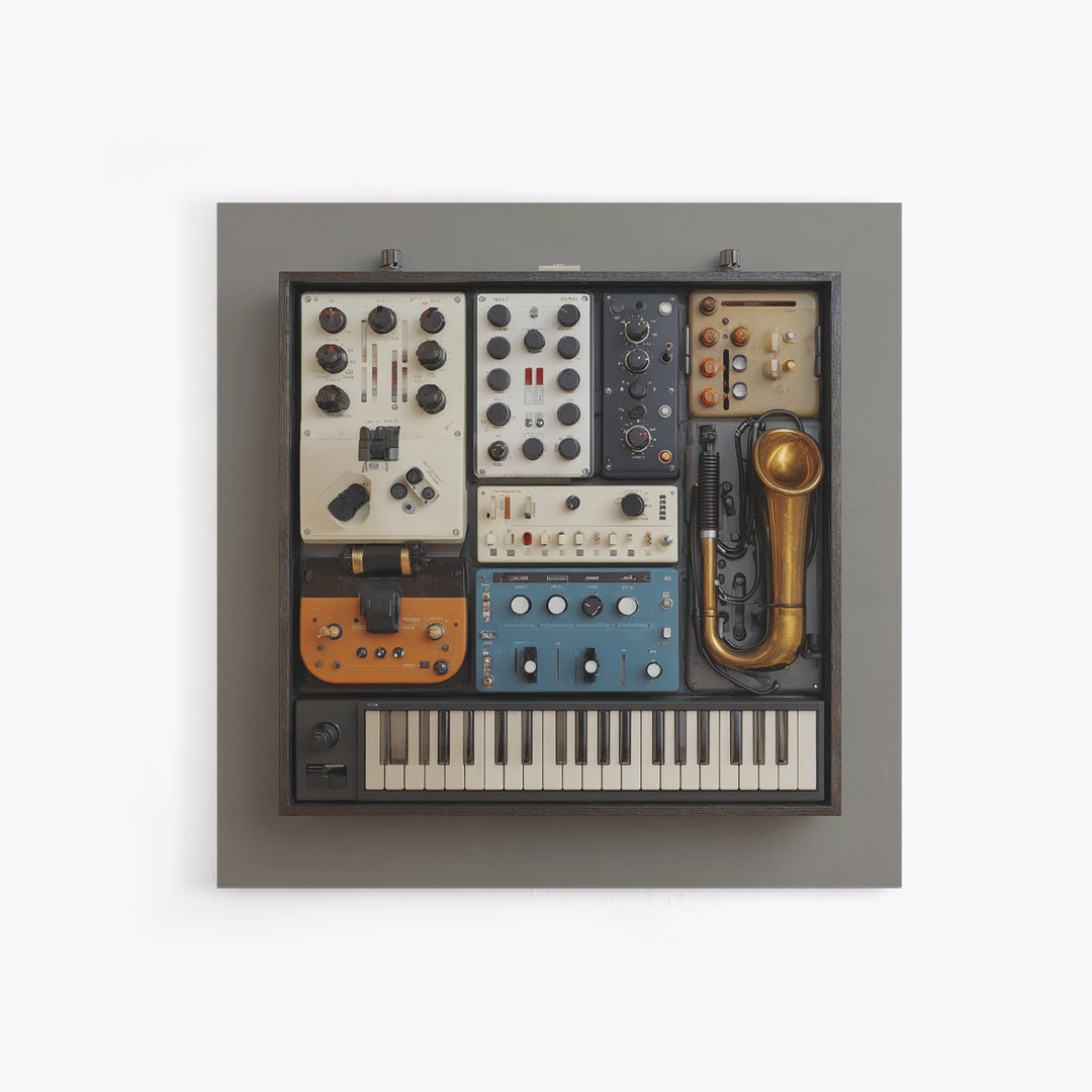 Analog Synthesizer Knobs and Cables Framed Canvas Print, Recording Studio Art, Downloadable Print, Studio Decor, Oil Painting, RSA-1x1-61