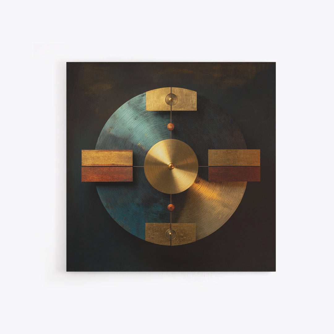 Gold Record Circular Composition Framed Canvas Print, Recording Studio Art, Downloadable Print, Studio Decor, Fine Art, Analog, RSA-1x1-71